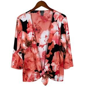 Additions by Chicos Top Shrug Cardigan Pink Floral Tie Front Women's 1 M 8